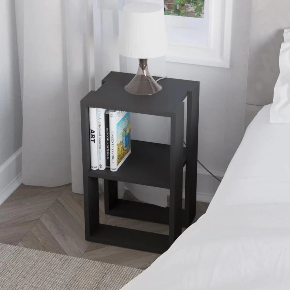 Table de chevet à deux étagères anthracite 34x55H cm - Lonie