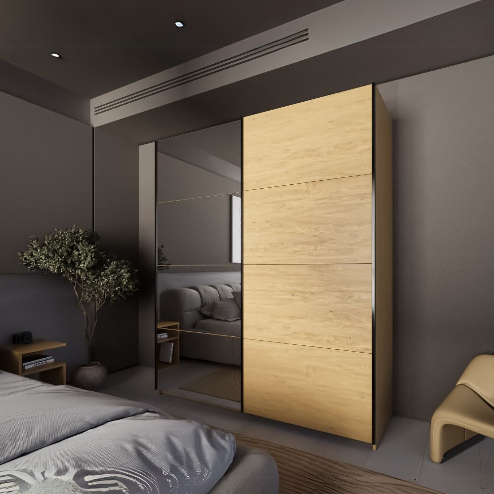 Armadio con ante scorrevoli e specchio colore rovere 170x205H cm - Bedos