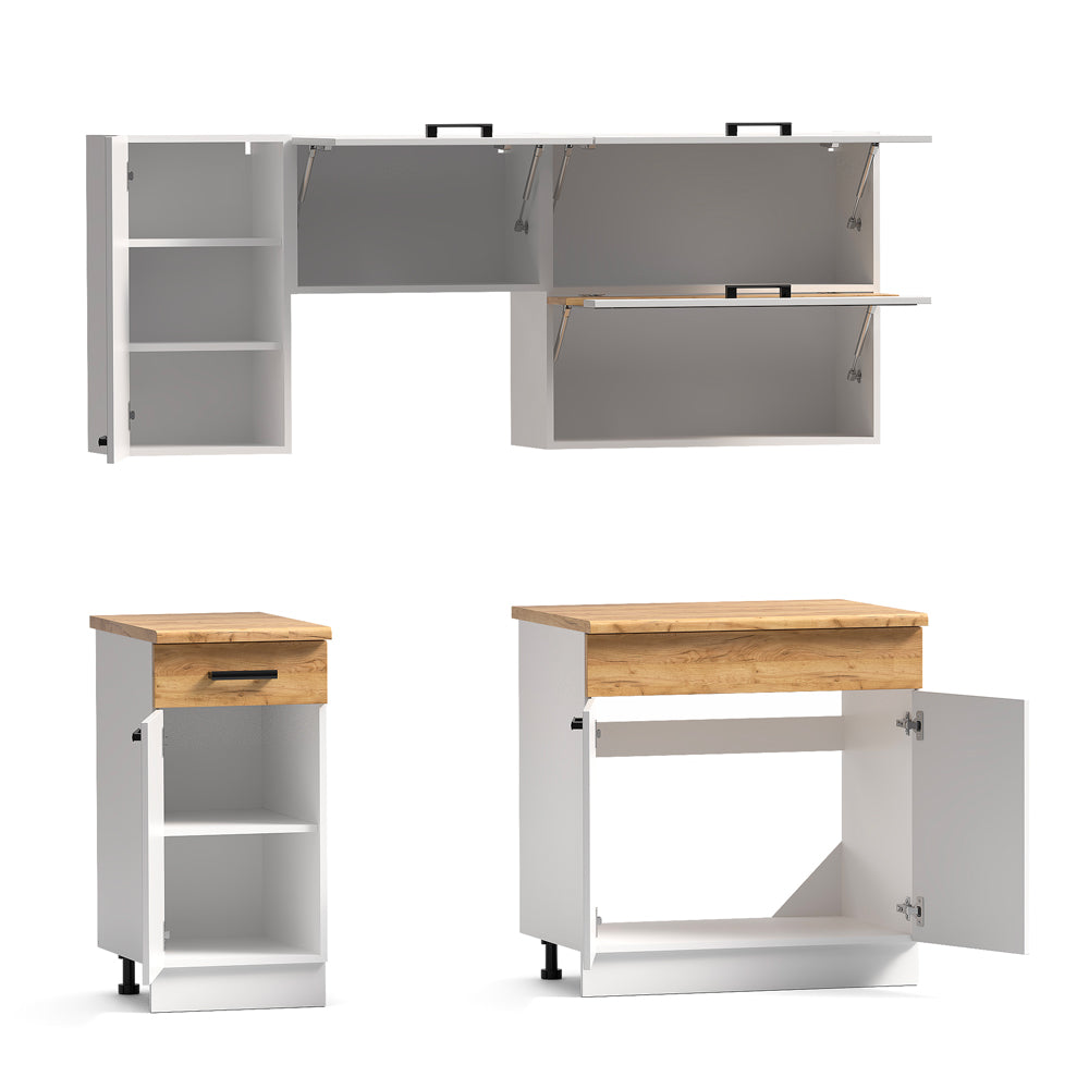 Cucina monoblocco 180 cm senza elettrodomestici colore bianco e rovere Nina