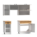 Cucina monoblocco 180 cm senza elettrodomestici colore bianco e rovere Nina