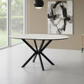 Tavolo rotondo allungabile effetto marmo bianco mola con gambe nere in metallo 110x110x76H Diano