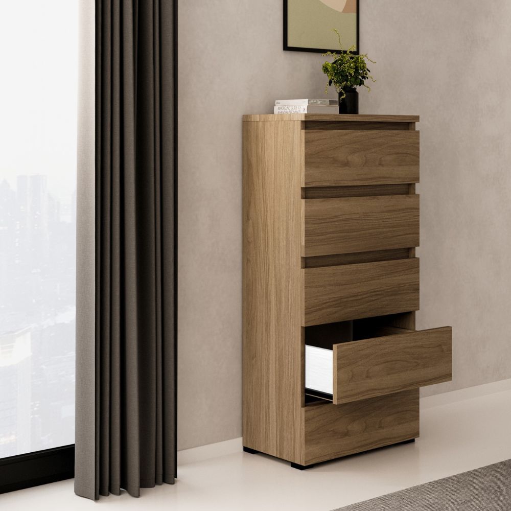 Cassettiera con 5 cassetti colore noce naturale 47x127H montata