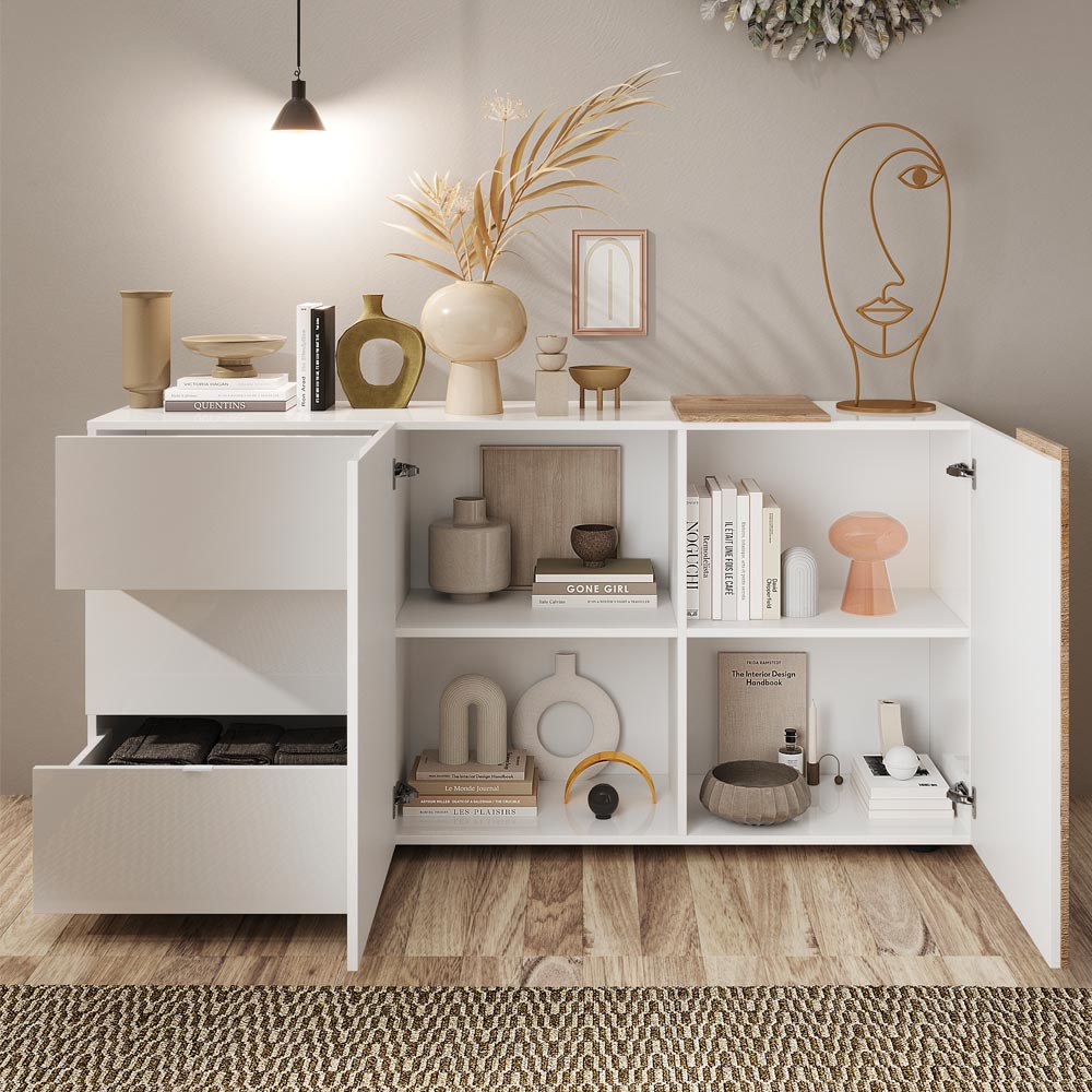 Madia con 2 ante e 3 cassetti 181 cm colore bianco e rovere - Sabry