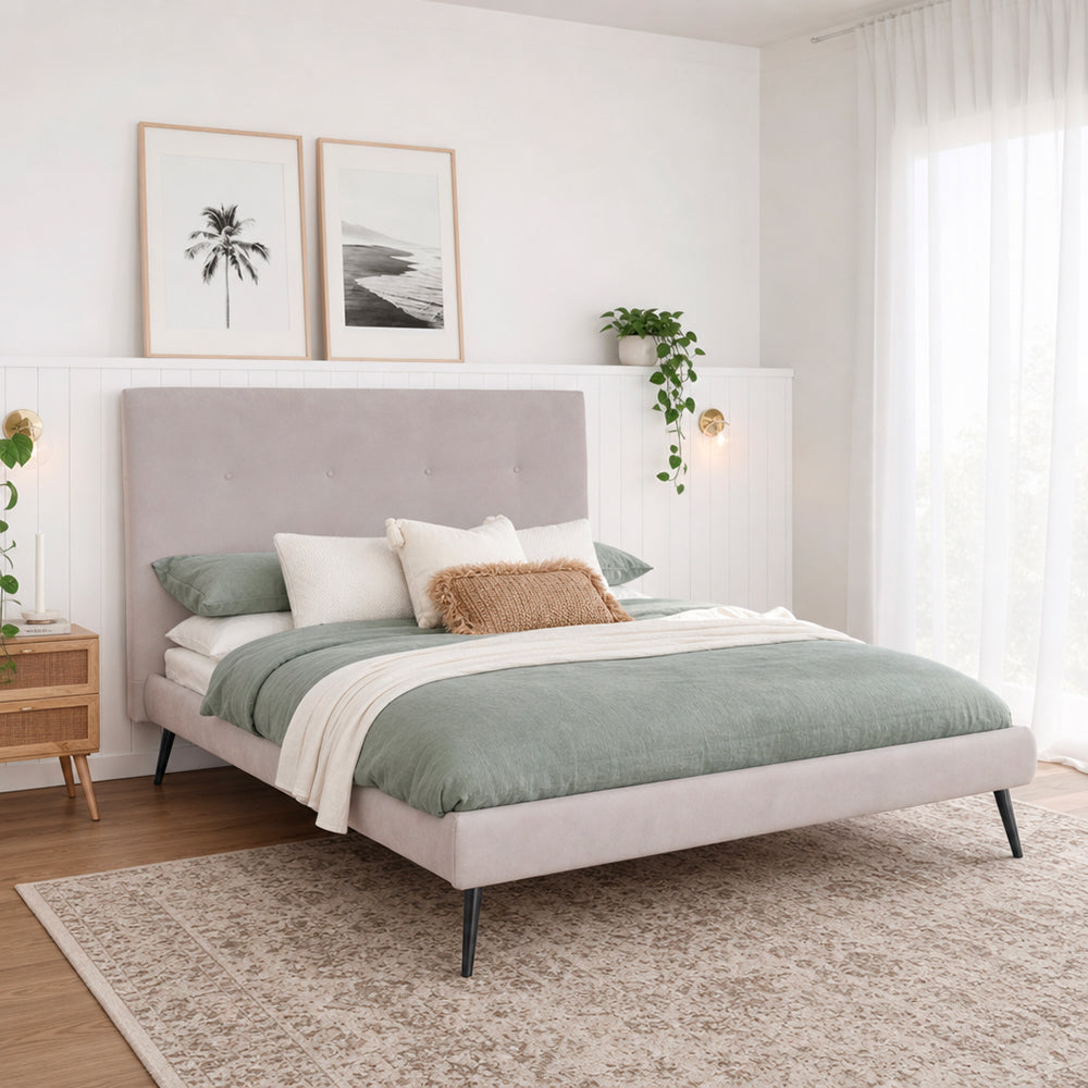 Letto matrimoniale con rete inclusa in tessuto colore grigio chiaro Stiletto
