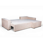 Divano angolare beige con letto Easy Open, contenitore e penisola reversibile Emily