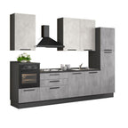 Cucina lineare con elettrodomestici colore ossido e spatolato 330 cm - Sinky