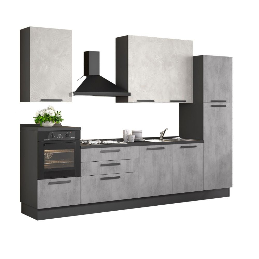 Cuisine linéaire avec électroménager couleur oxyde et spatulé 330 cm - Sinky
