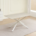 Table fixe Sand avec plateau en céramique beige et piètement en métal blanc 160x90x76H