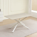 Table fixe Sand avec plateau en céramique beige et piètement en métal blanc 160x90x76H
