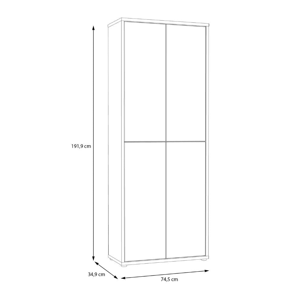 Armoire multi-usage 4 portes 74.5x35x192 coloris gris clair Medea