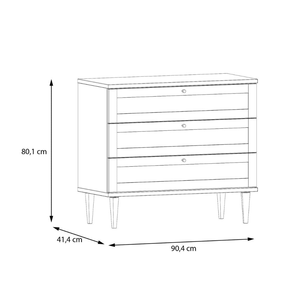 Cassettiera 3 cassetti in rovere con dettagli effetto Rattan 90.4x41.4x80H Livia