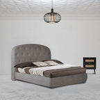 Letto matrimoniale con contenitore e testiera arrotondata colore grigio chiaro - Button