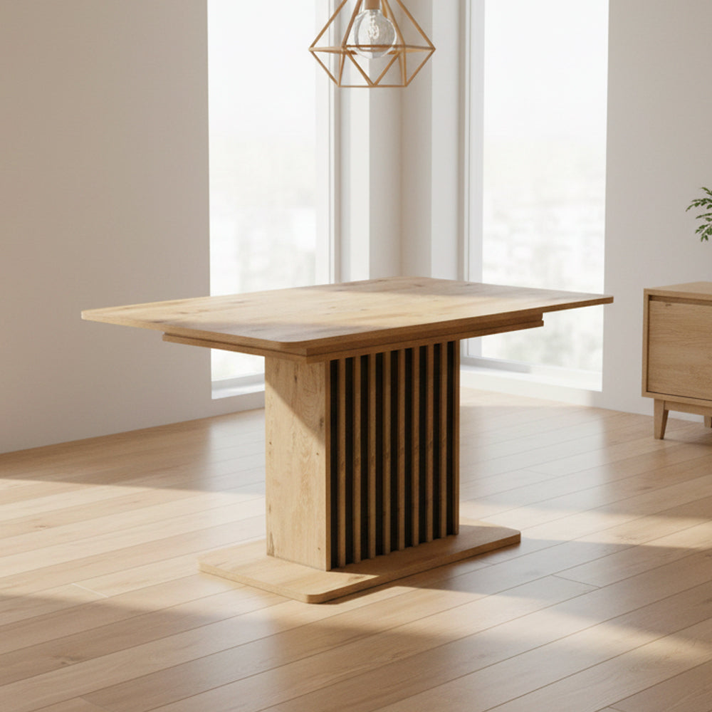 Tavolo allungabile rovere con allunga nera e struttura centrale con listelli 130x85x75H Kadi