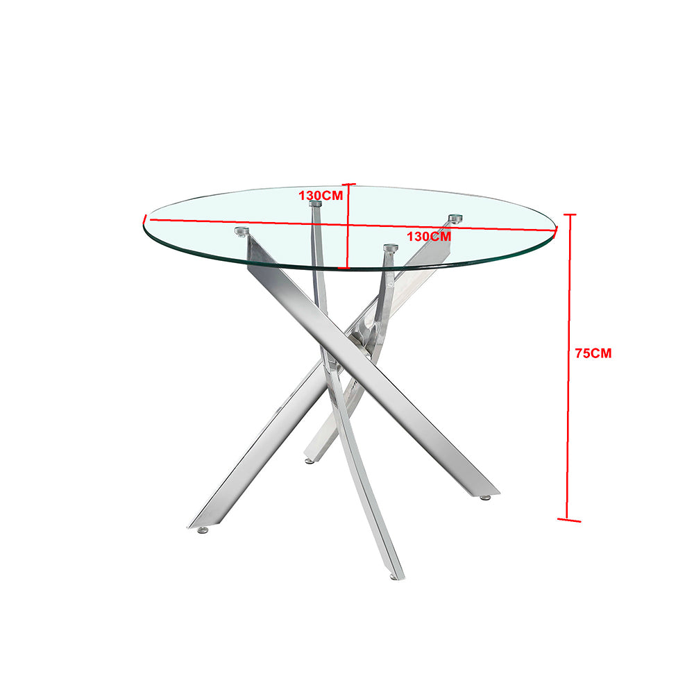 Tavolo rotondo 130x130 cm in vetro temperato con gambe incrociate cromate Peyton