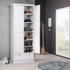 Garderobenschrank/Schuhschrank 80x200h cm mit zwei Türen und Schublade, weiß - Landwood