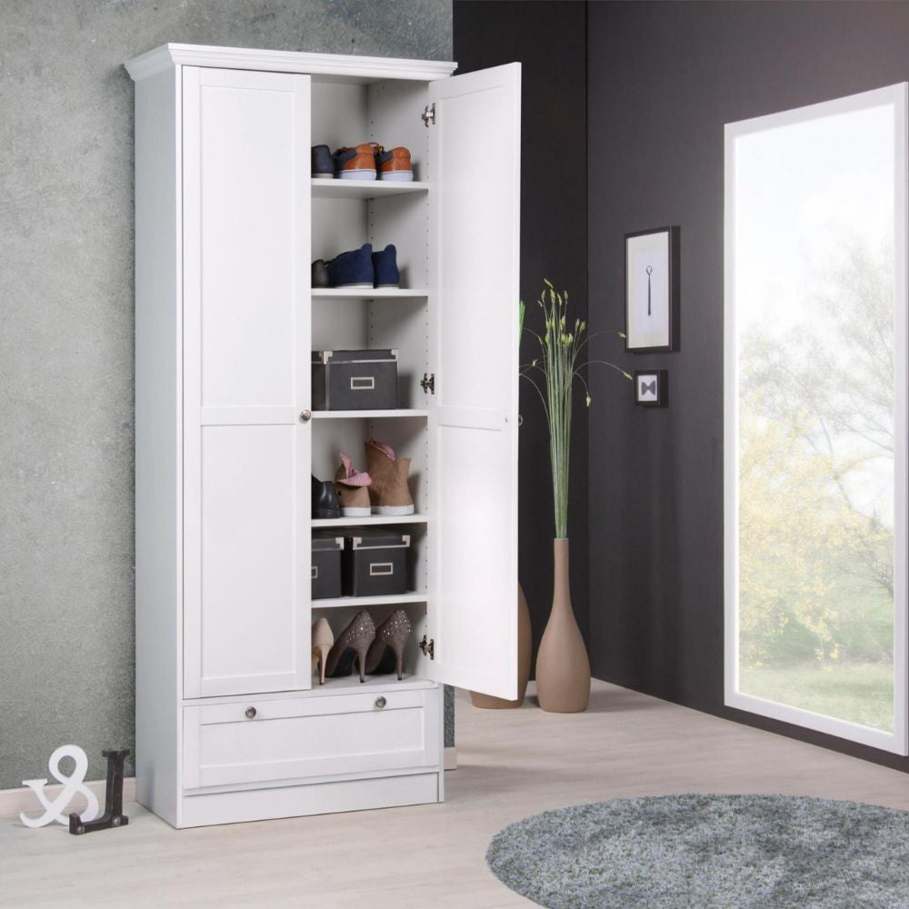 Armadio scarpiera 80x200h cm com due ante e cassetto colore bianco - Landwood