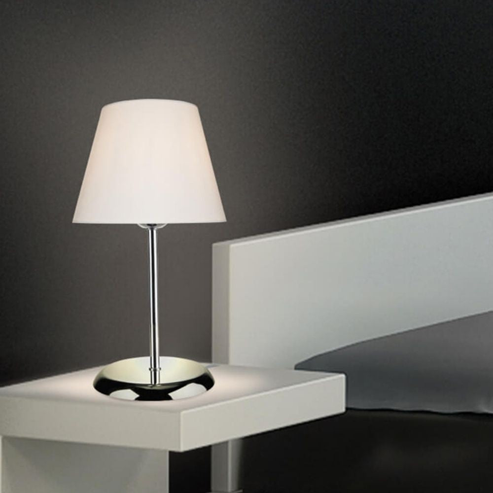 Lampada da tavolo in metallo e paralume tessuto Elva