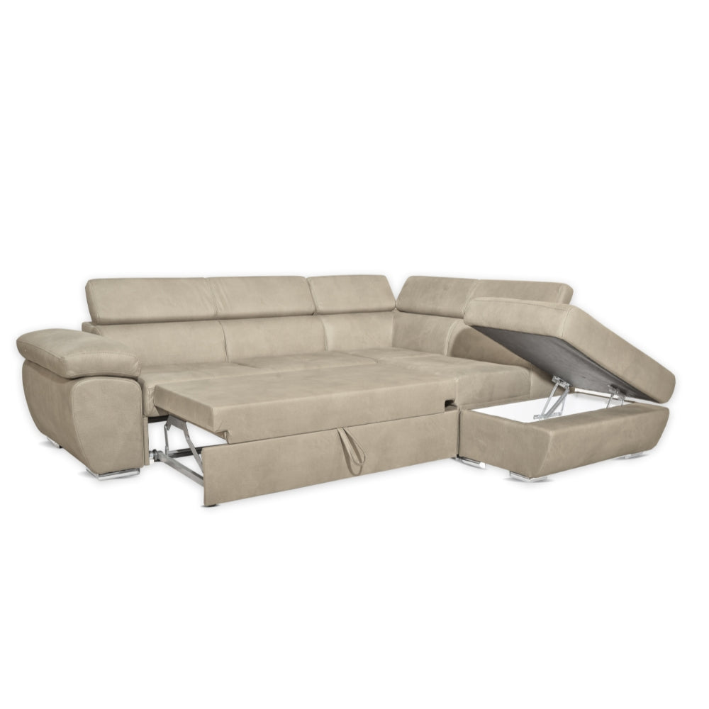 Ecksofa mit Ottomane rechts Stofffarbe Cappuccino - Fiona