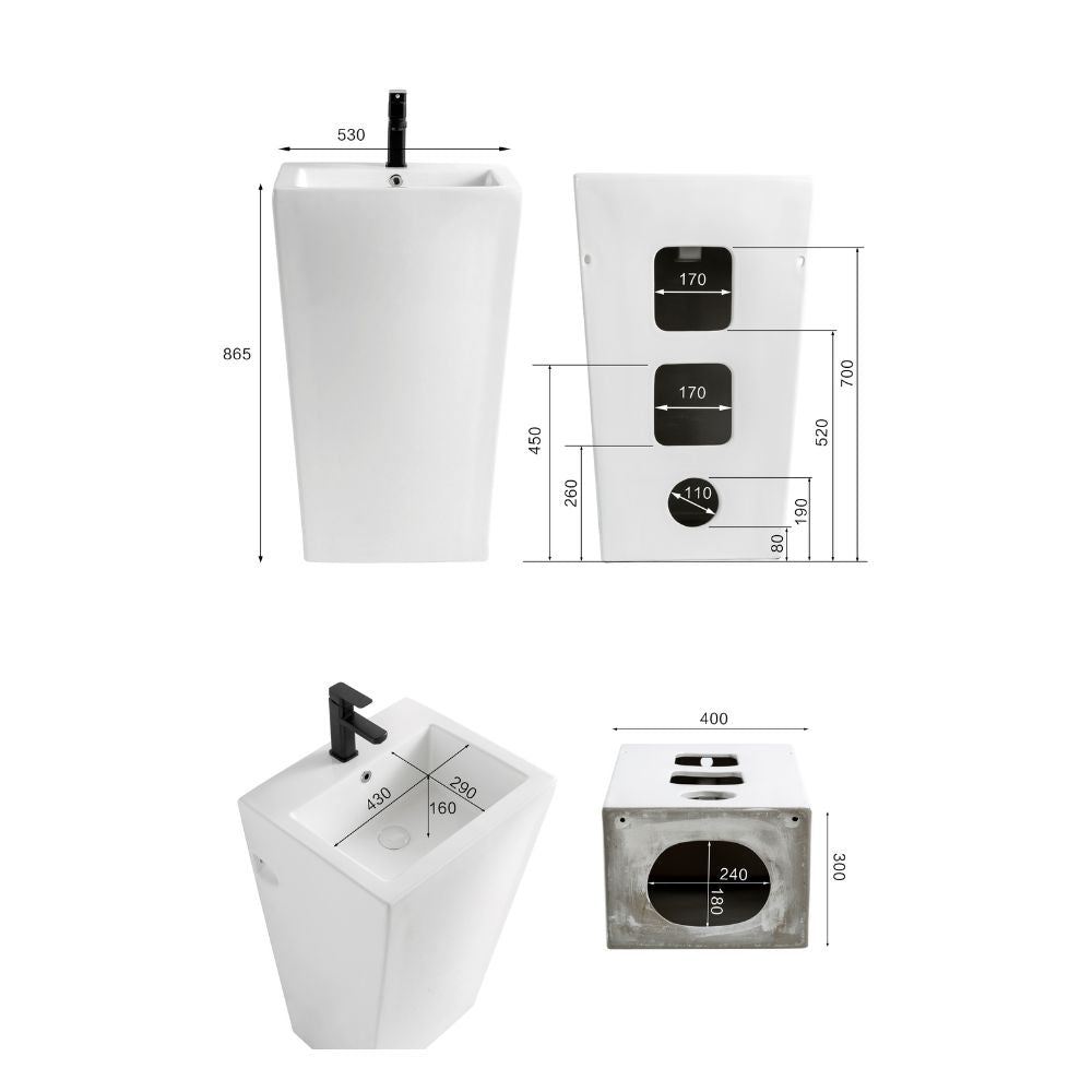 Rechteckiges Standwaschbecken aus weißer Keramik 53x46,5x86,5 LAV303