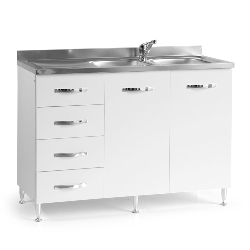 Base sottolavello con cassettiera colore bianco frassinato 120x85H cm sinistra
