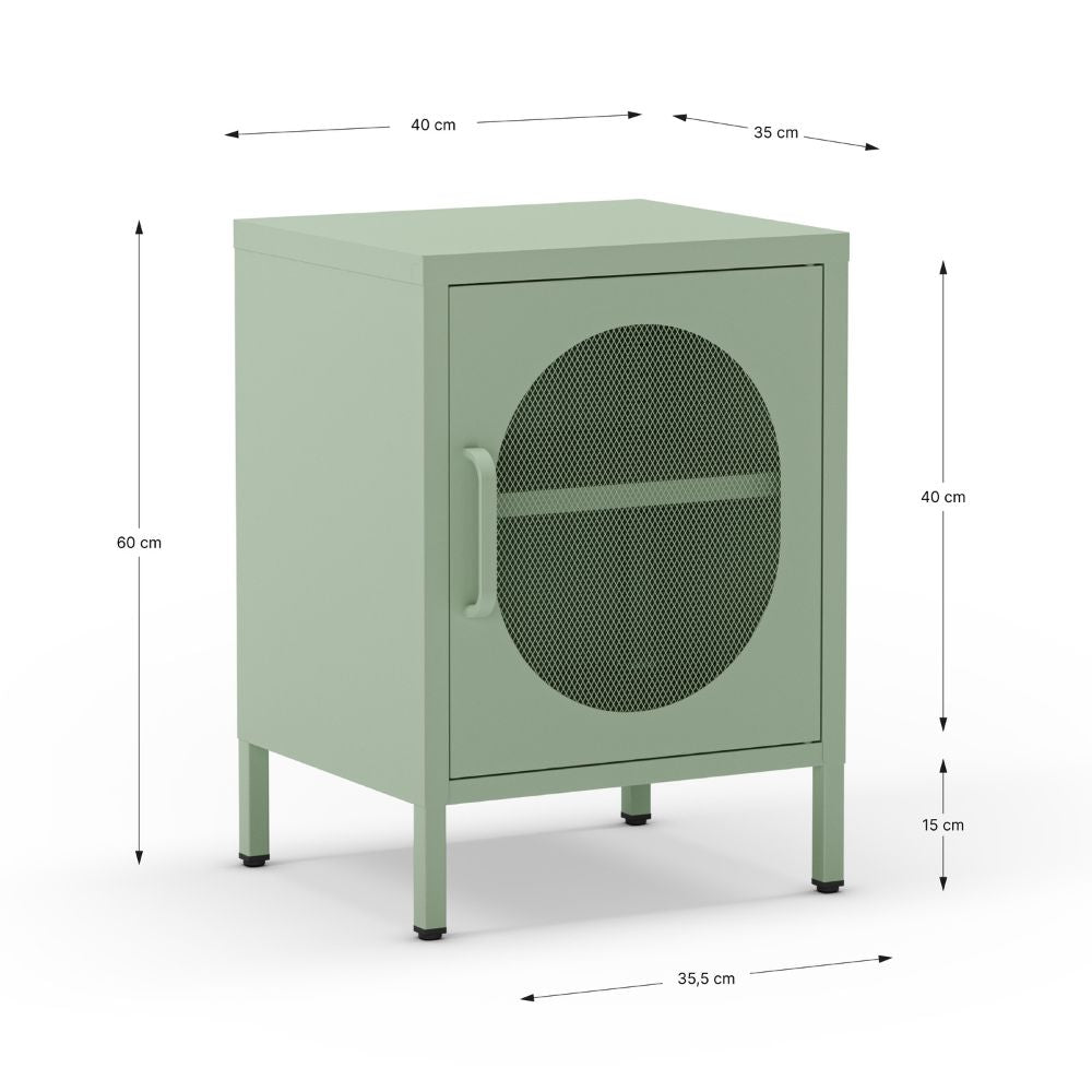Comodino in metallo con anta reticolata colore verde menta Diora