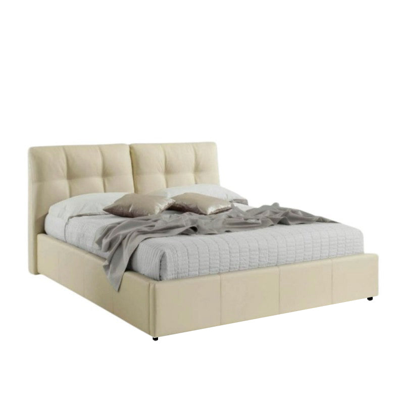 Letto matrimoniale con contenitore e testiera colore crema - Melia