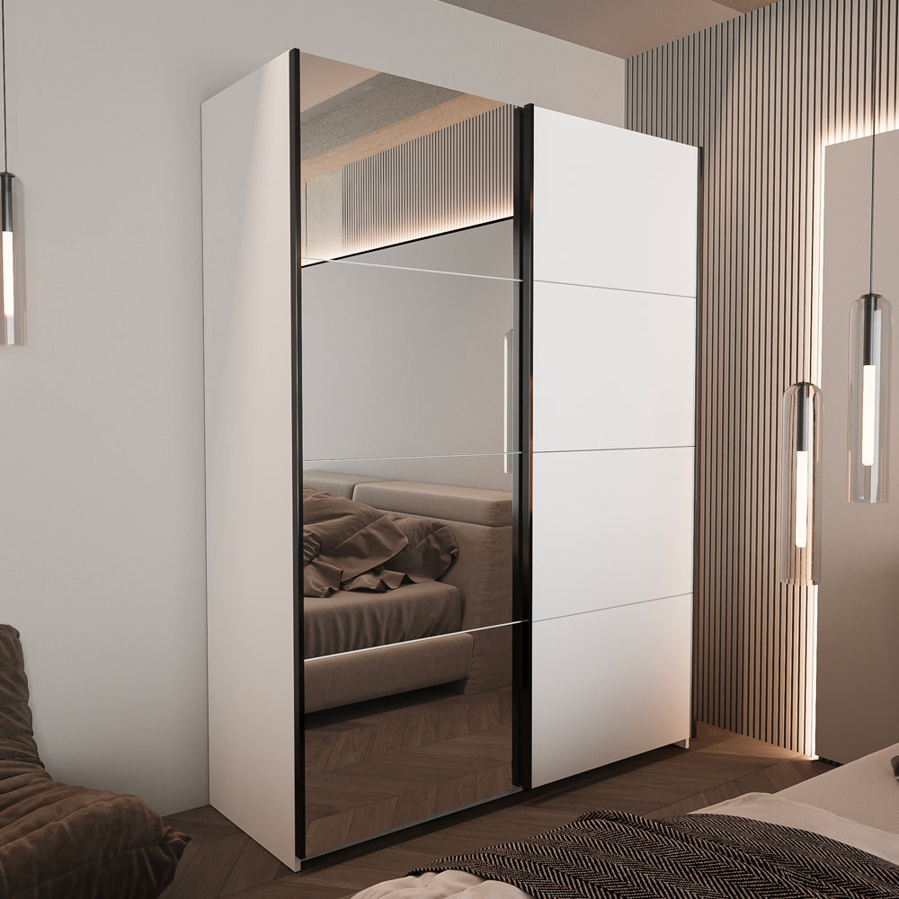Armadio 2 ante scorrevoli con specchio 150x58x205H colore bianco Zegna