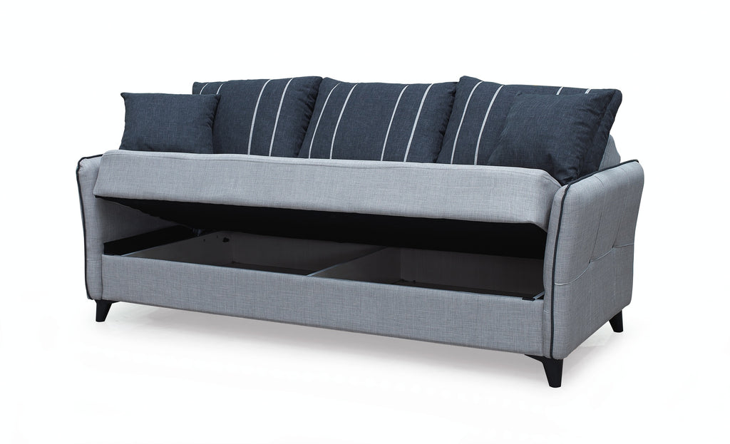 Divano letto 3 posti con contenitore e cuscini 210 cm grigio - Panama