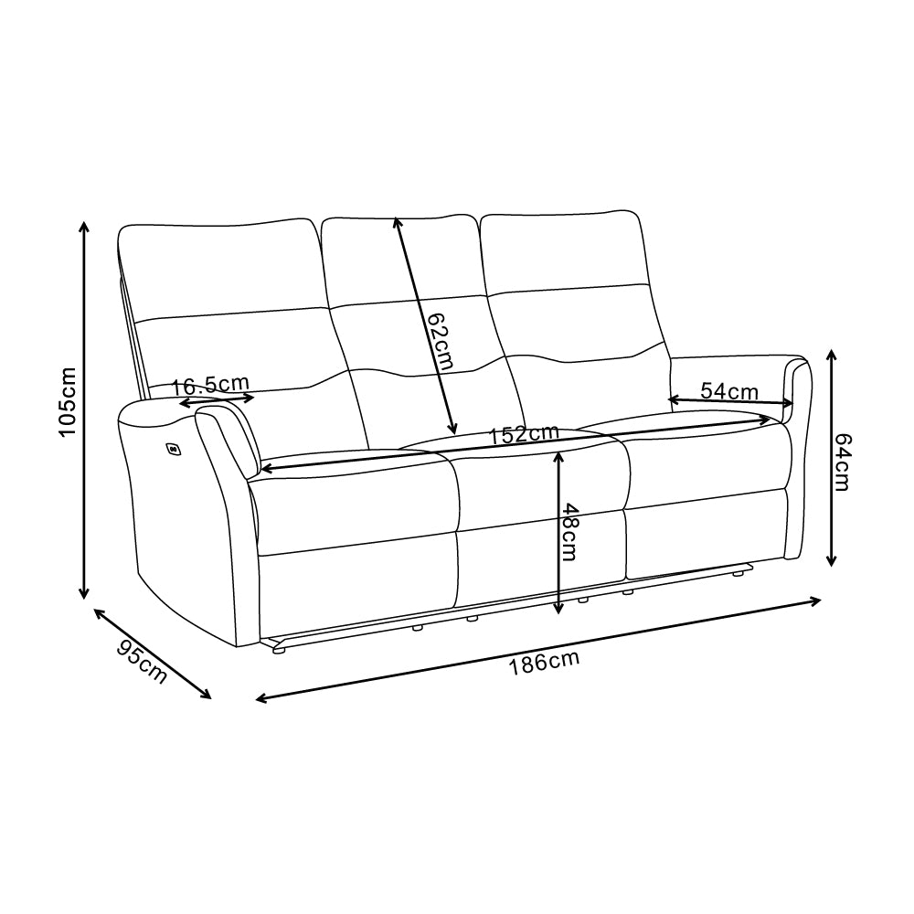 Divano recliner 3 posti elettrico in tessuto grigio 186 cm Softwave