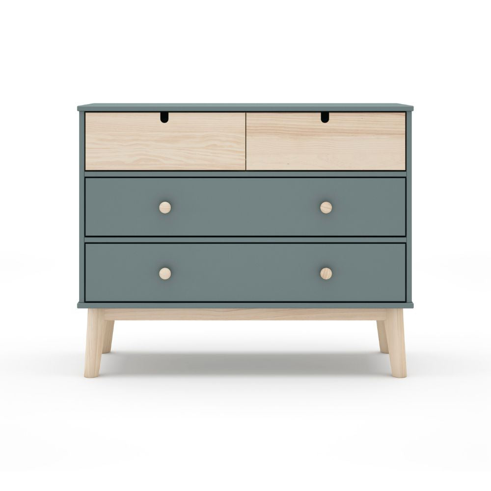 Commode 4 tiroirs vert kaki et pin 100x40x81H cm - Estefania
