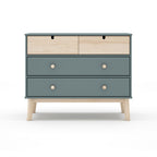 Commode 4 tiroirs vert kaki et pin 100x40x81H cm - Estefania