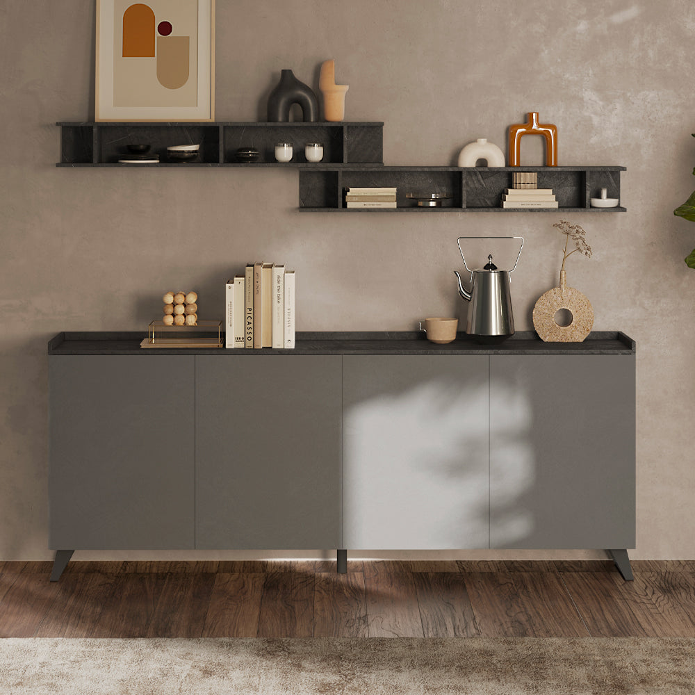 Buffet moderne à 4 portes 241x99H cm couleur ardoise plomb - Polan