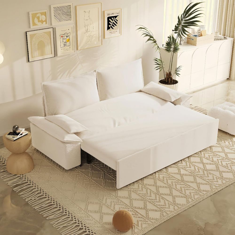 Canapé convertible 2 places beige 185x85x85H Belly
