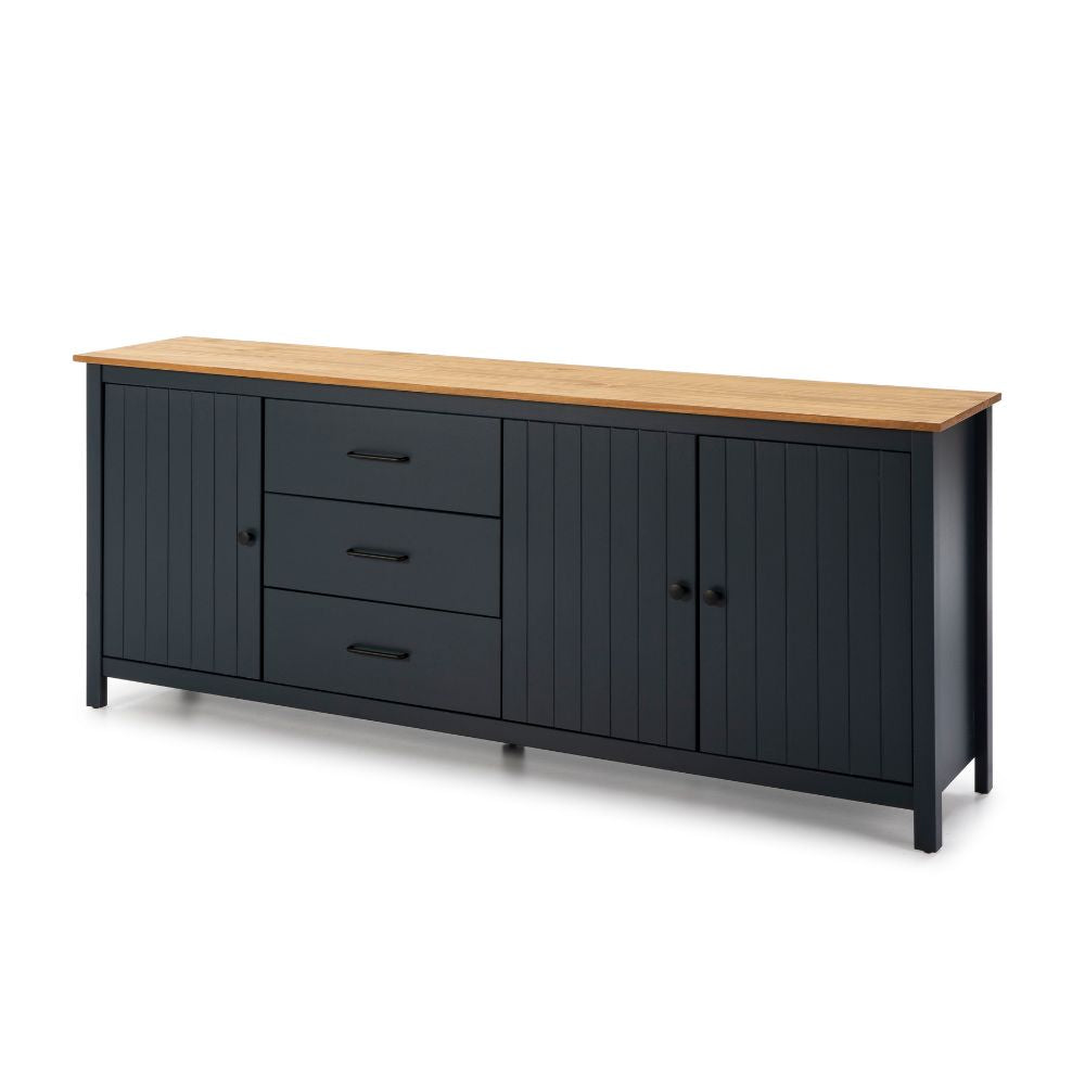 Credenza in legno massiccio colore blu e pino 191x40x80H Miranda