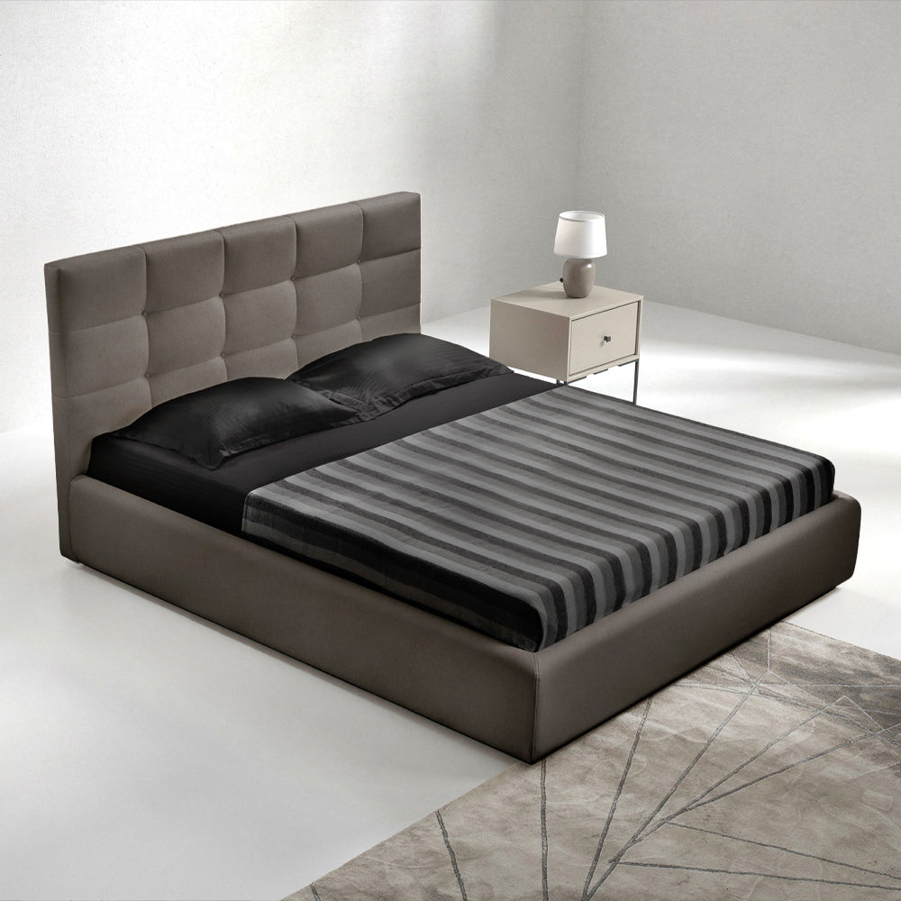 Doppelbett mit Bettkasten und Kopfteil in taupefarbenem Stoff - Neapel