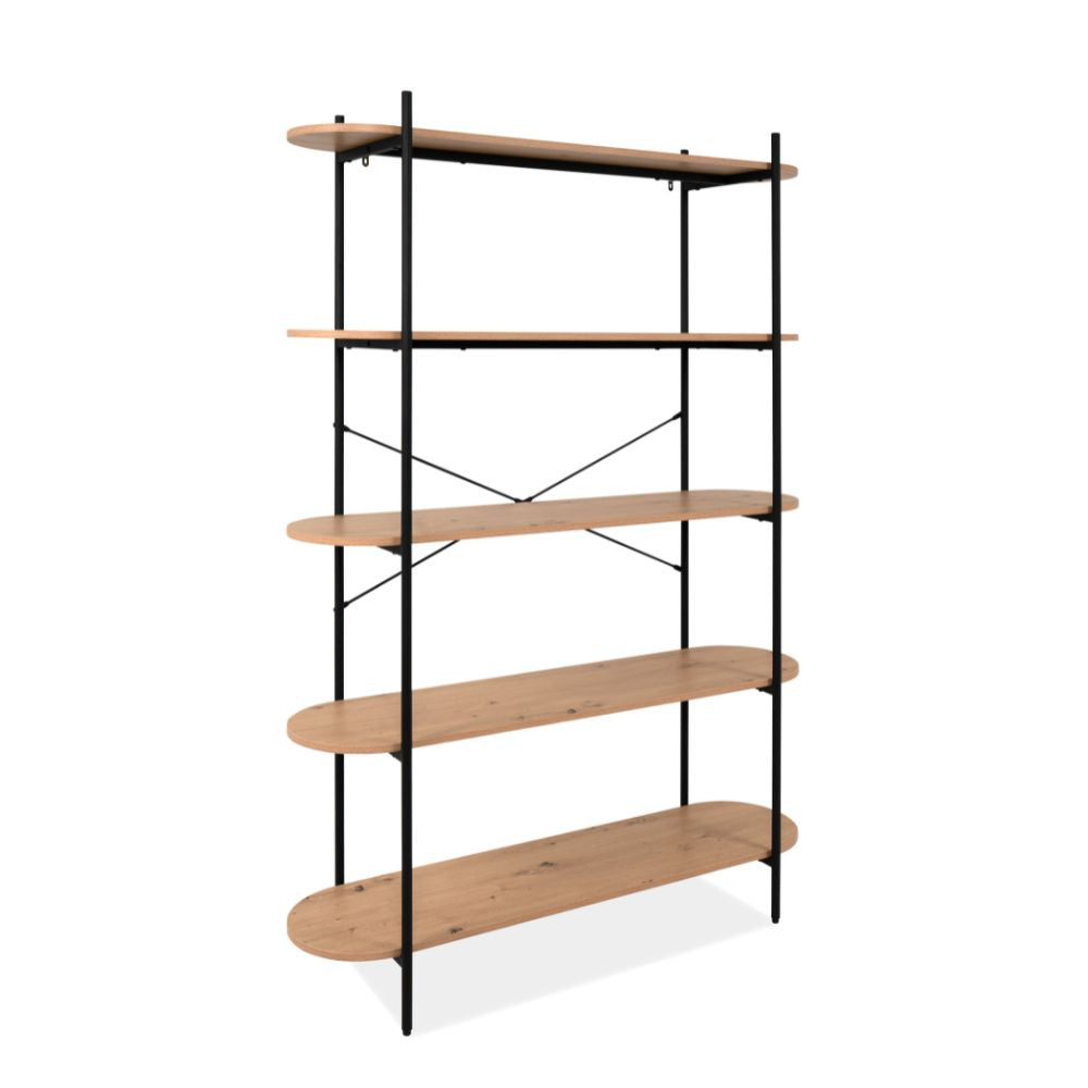 Libreria con 5 ripiani rovere e struttura in metallo nero Hanoi20B