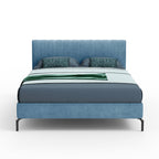 Letto matrimoniale colore blu con contenitore e testiera con cuciture verticali - Aki