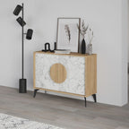 Madia 2 ante 110x35,6x82 colore bianco effetto marmo carrara e rovere Gora110