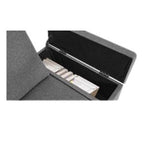 Ecksofa rechts, Stoff grau-blau mit Armlehne und Ablagefach, 218x172x87H - Dina