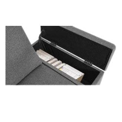 Divano angolare destro tessuto grigio blu con bracciolo porta oggetti 218X172X87H - Dina