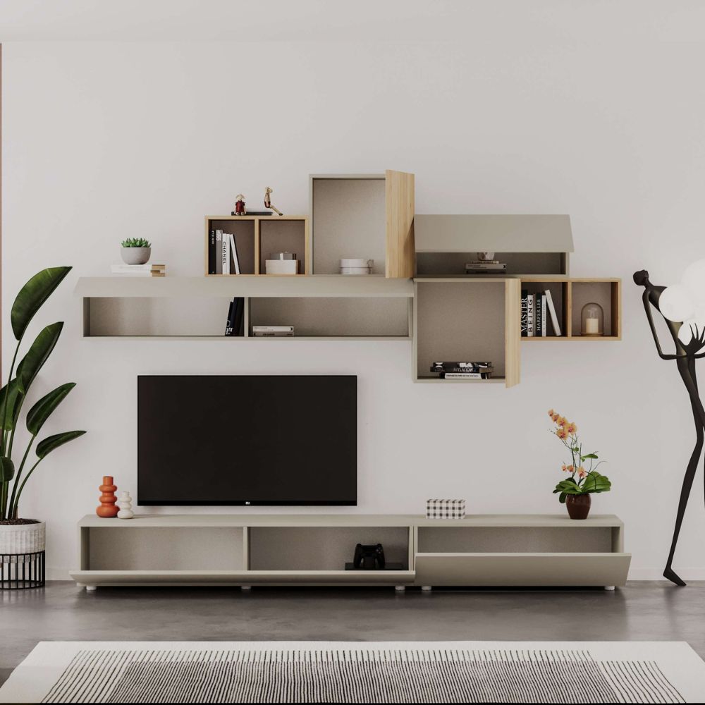 Parete attrezzata 260cm colore cashmere e rovere Tromen