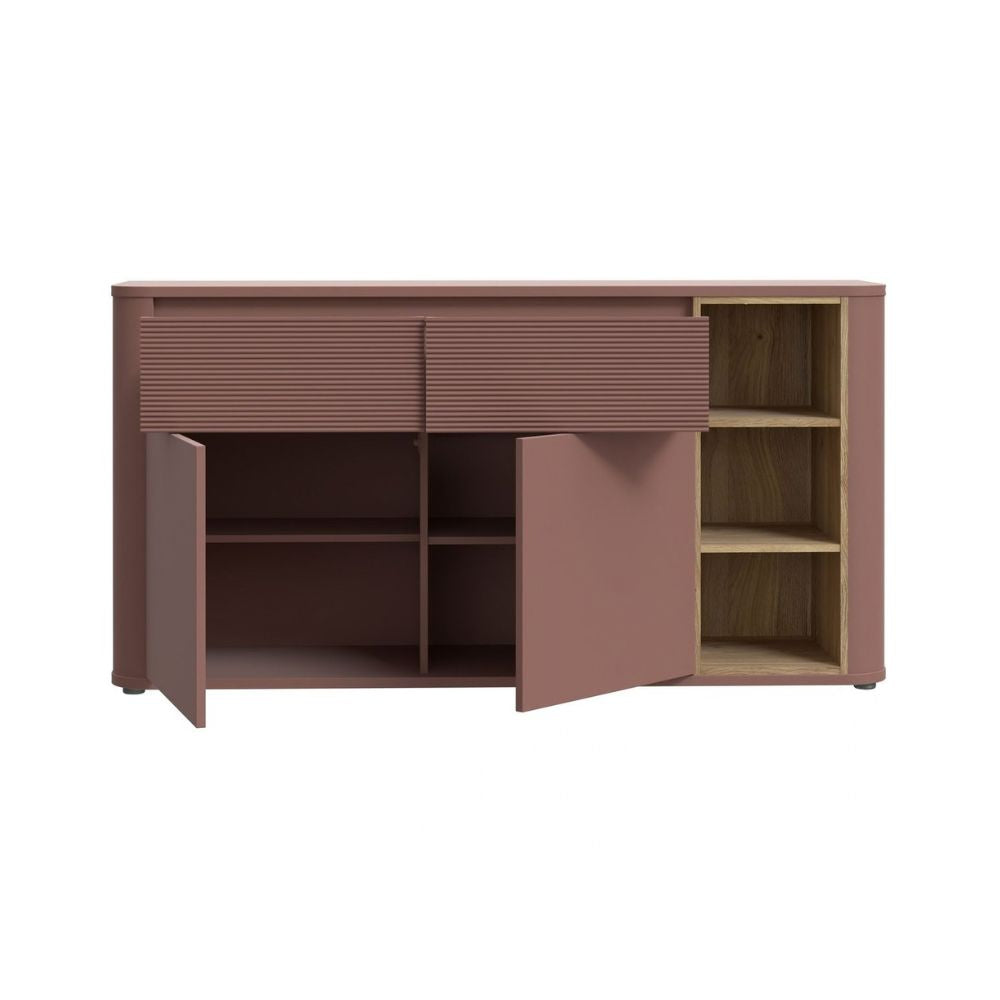 Madia 2 ante 2 cassetti con vani a giorno 160 cm terracotta e dettaglio rovere Origin Core