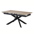 Tavolo allungabile piano in ceramica effetto marmo travertino e gambe in metallo nero 160x90x75.5H cm
