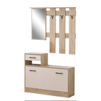 Mobile ingresso Rudolf XL con specchio e scarpiera colore cemento e bianco con maniglie nere