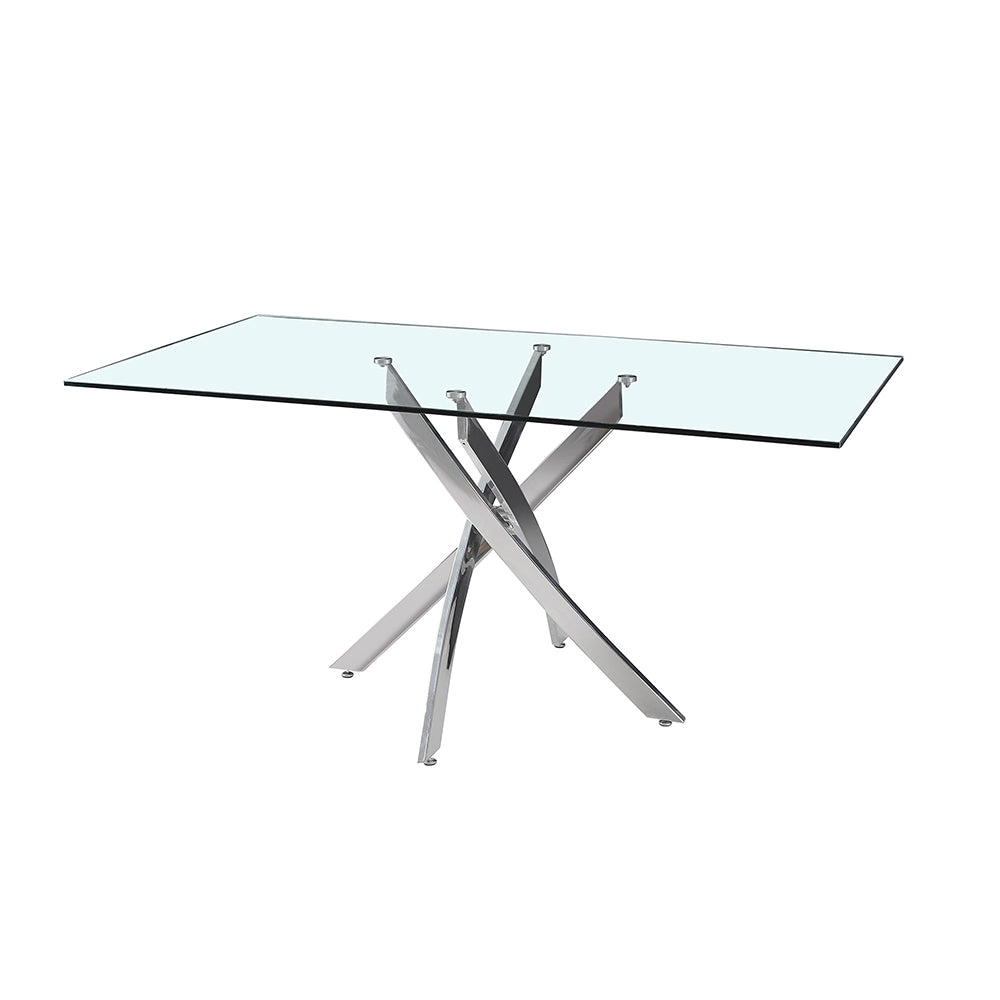 Tavolo 160×90 cm in vetro temperato con gambe incrociate cromate Peyton