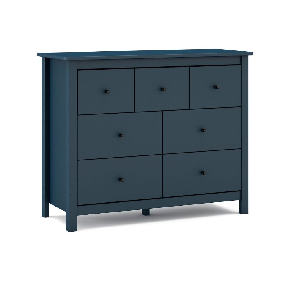 Cassettiera in legno massiccio con 7 cassetti colore blu 110x40x80H cm - Missy