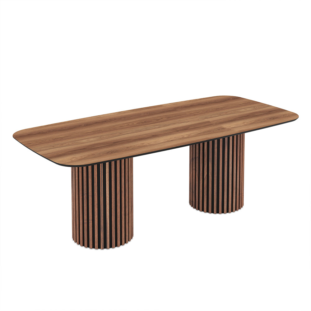 Tavolo rettangolare fisso piano noce e basi in legno cannettati 200x100x76H Oslo