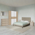 Chambre à coucher avec armoire 2 portes coulissantes et 2 battantes chêne blanc et lit Stiletto tourterelle Milk