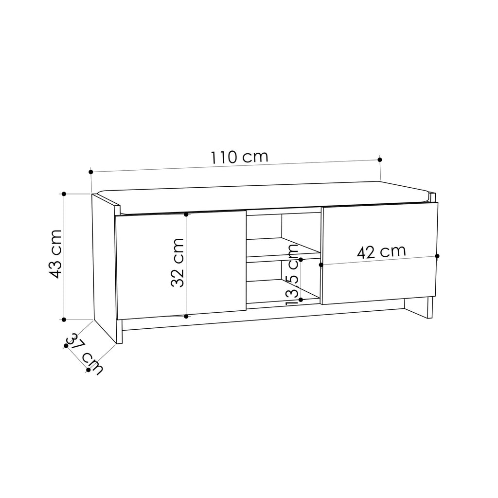 Schuhbank mit Türen und Kissen 110x40H cm weiß - Zulla