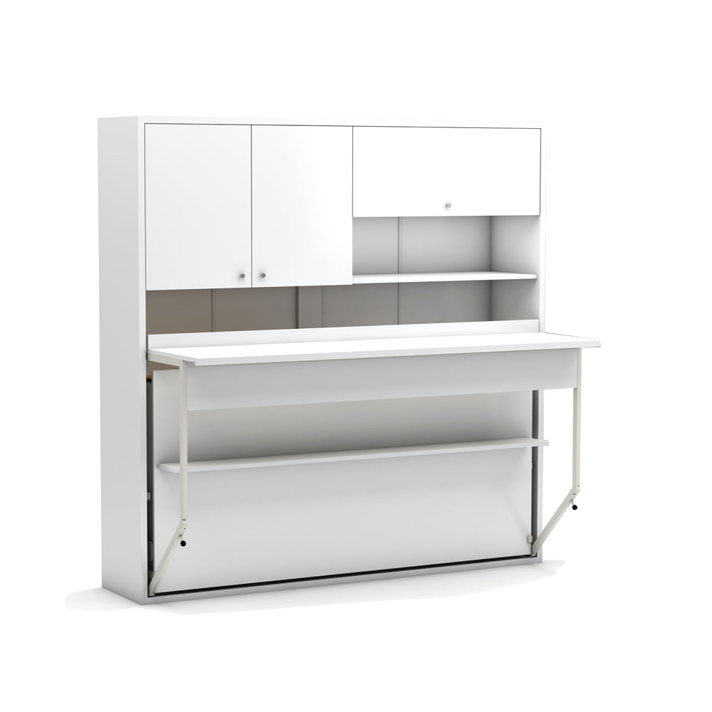 Einzelnes Klappbett mit ausziehbarem Schreibtisch, weiß 207 cm - Nitro